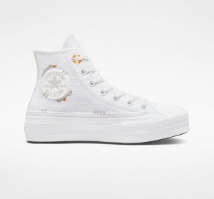 Converse Chuck Taylor All Star Lift Plattform Autumn Embroidery Weiß | 7203-HSFIB