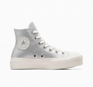 Converse Chuck Taylor All Star Lift Plattform Glitter Silber | 2410-VJQLA