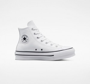 Converse Chuck Taylor All Star Lift Plattform Leder Weiß Schwarz | 4503-JDNYT