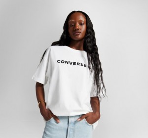 Converse Oversized Wordmark T-Shirt Weiß | 4576-KRTBM