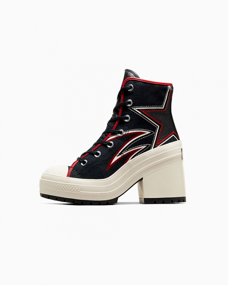 Converse Chuck 70 De Luxe Heel Moto Schwarz Rot | 9152-DGRKN
