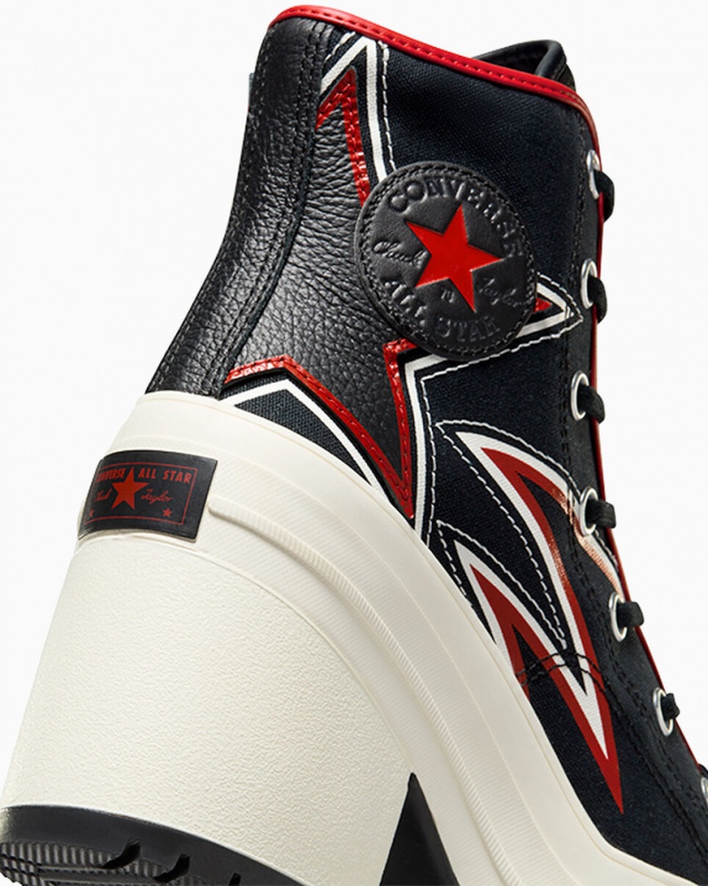 Converse Chuck 70 De Luxe Heel Moto Schwarz Rot | 9152-DGRKN