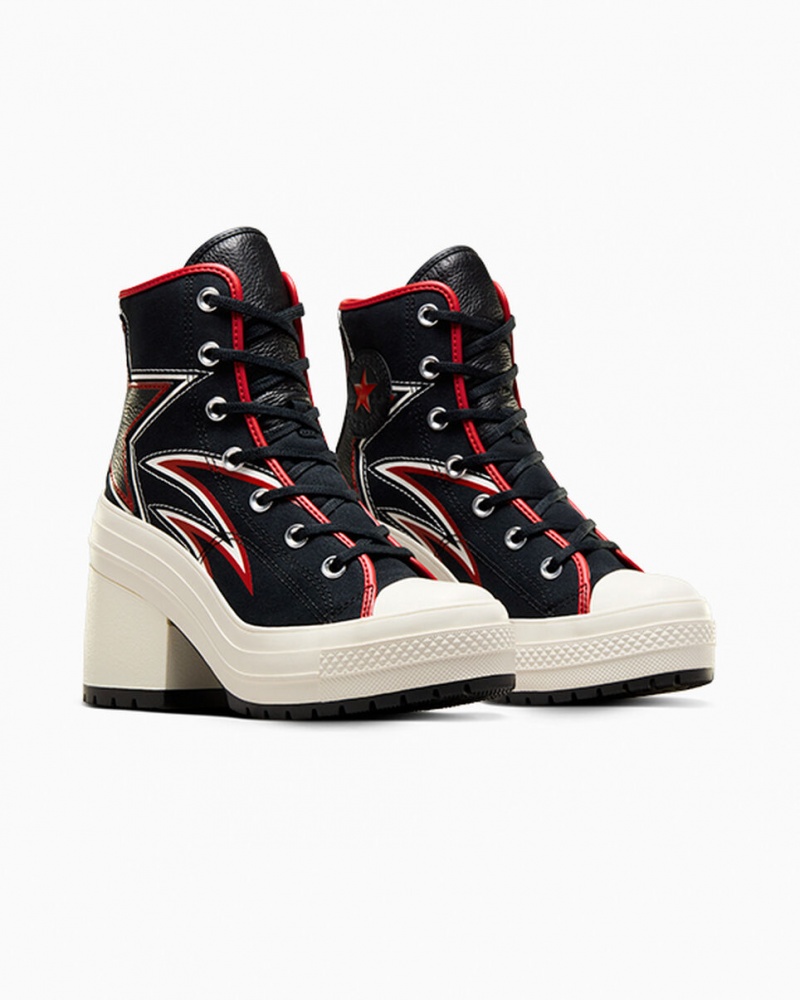 Converse Chuck 70 De Luxe Heel Moto Schwarz Rot | 9152-DGRKN