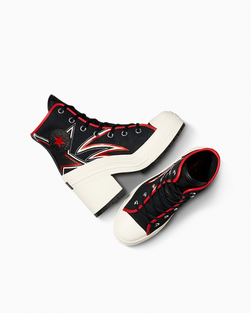 Converse Chuck 70 De Luxe Heel Moto Schwarz Rot | 9152-DGRKN