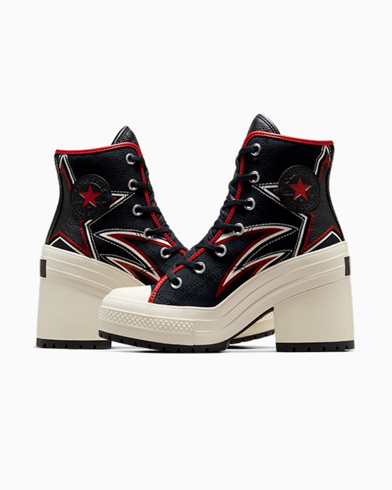 Converse Chuck 70 De Luxe Heel Moto Schwarz Rot | 9152-DGRKN