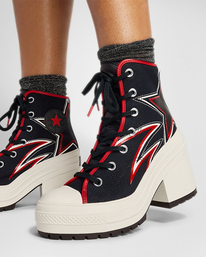 Converse Chuck 70 De Luxe Heel Moto Schwarz Rot | 9152-DGRKN