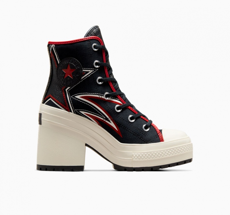 Converse Chuck 70 De Luxe Heel Moto Schwarz Rot | 9152-DGRKN