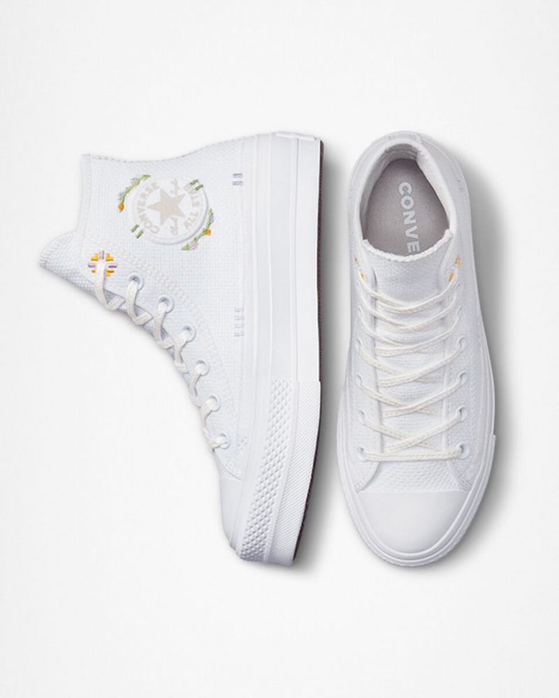 Converse Chuck Taylor All Star Lift Plattform Autumn Embroidery Weiß | 7203-HSFIB