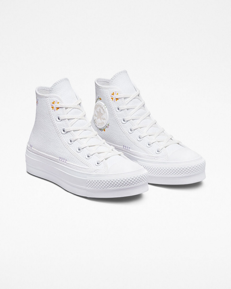 Converse Chuck Taylor All Star Lift Plattform Autumn Embroidery Weiß | 7203-HSFIB