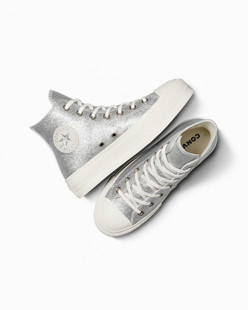 Converse Chuck Taylor All Star Lift Plattform Glitter Silber | 2410-VJQLA