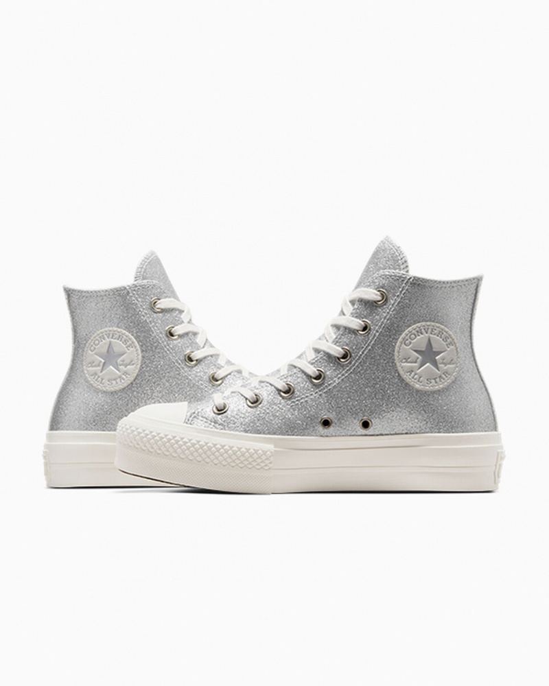 Converse Chuck Taylor All Star Lift Plattform Glitter Silber | 2410-VJQLA