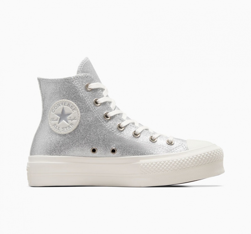 Converse Chuck Taylor All Star Lift Plattform Glitter Silber | 2410-VJQLA
