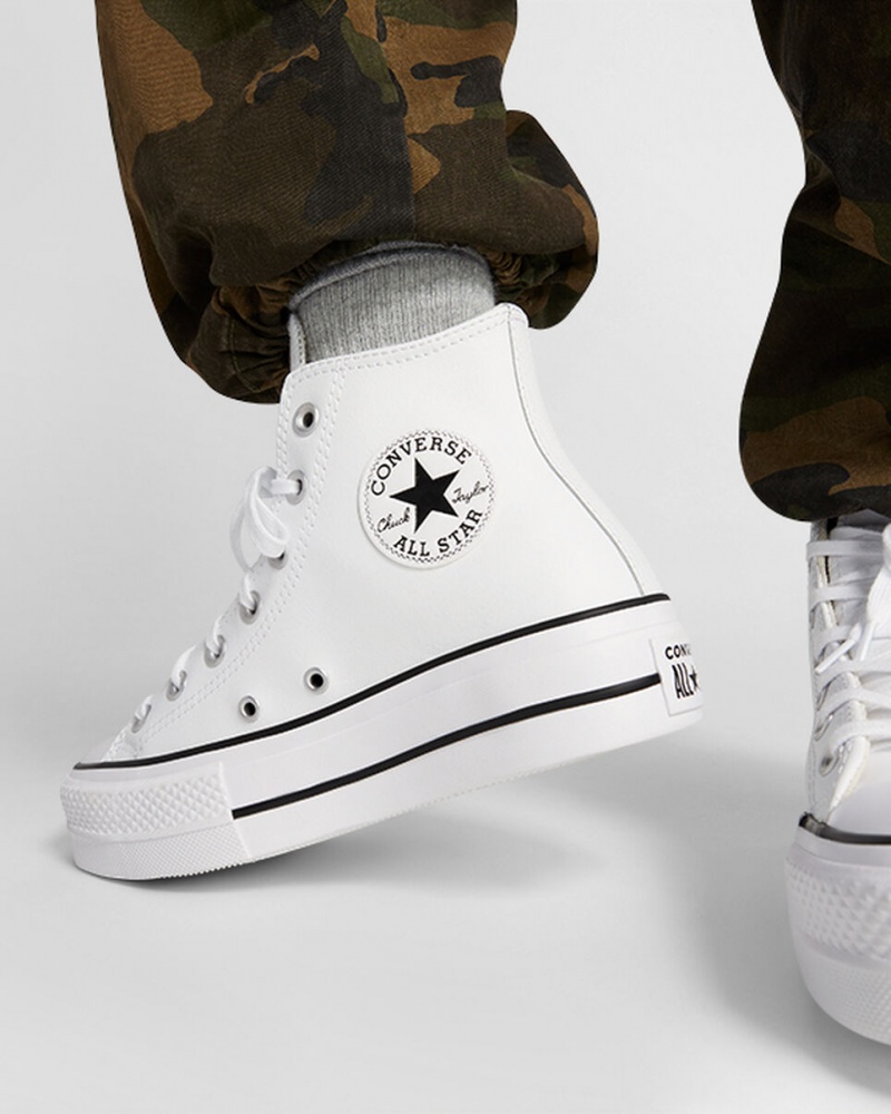 Converse Chuck Taylor All Star Lift Plattform Leder Weiß Schwarz Weiß | 8279-HRIOP