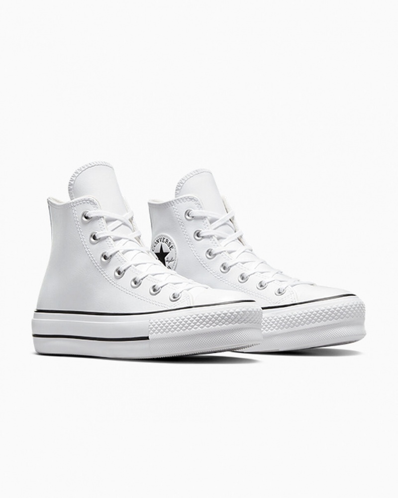 Converse Chuck Taylor All Star Lift Plattform Leder Weiß Schwarz Weiß | 8279-HRIOP