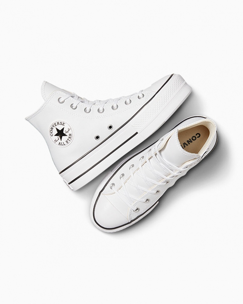 Converse Chuck Taylor All Star Lift Plattform Leder Weiß Schwarz Weiß | 8279-HRIOP