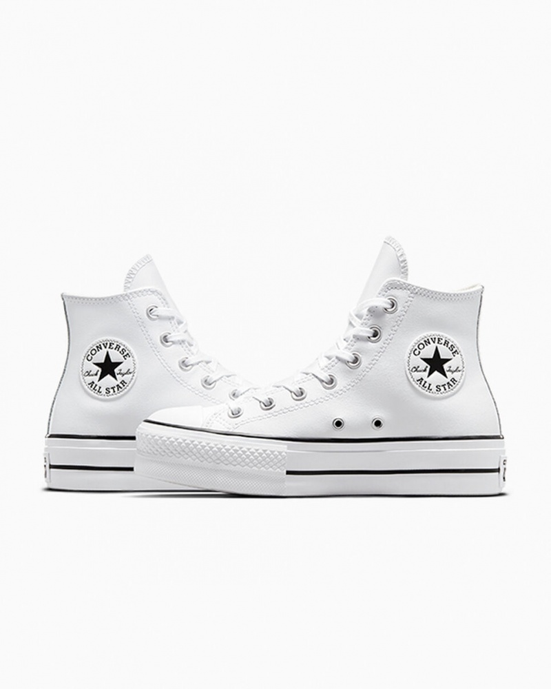 Converse Chuck Taylor All Star Lift Plattform Leder Weiß Schwarz Weiß | 8279-HRIOP