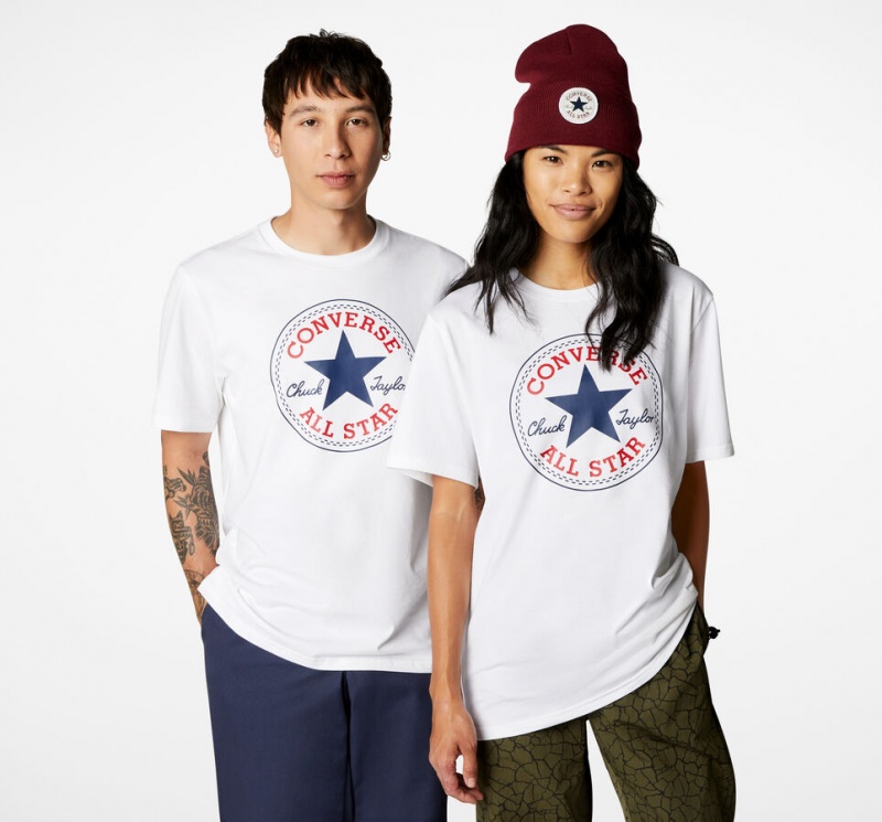 Converse Converse Go-To All Star Patch Standard-Fit T-Shirt Weiß | 3415-JYODT