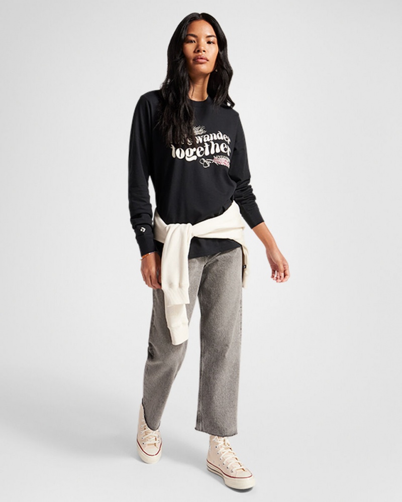 Converse Let's Wander Together Long Sleeve T-Shirt Schwarz | 8739-PNCFZ