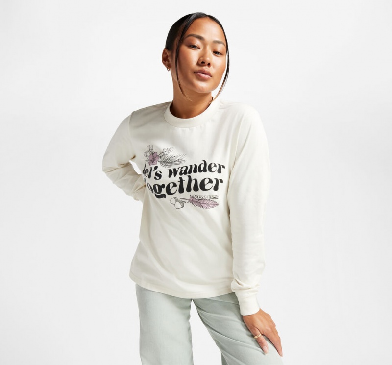 Converse Let's Wander Together Long Sleeve T-Shirt Egret | 5647-ROLDF