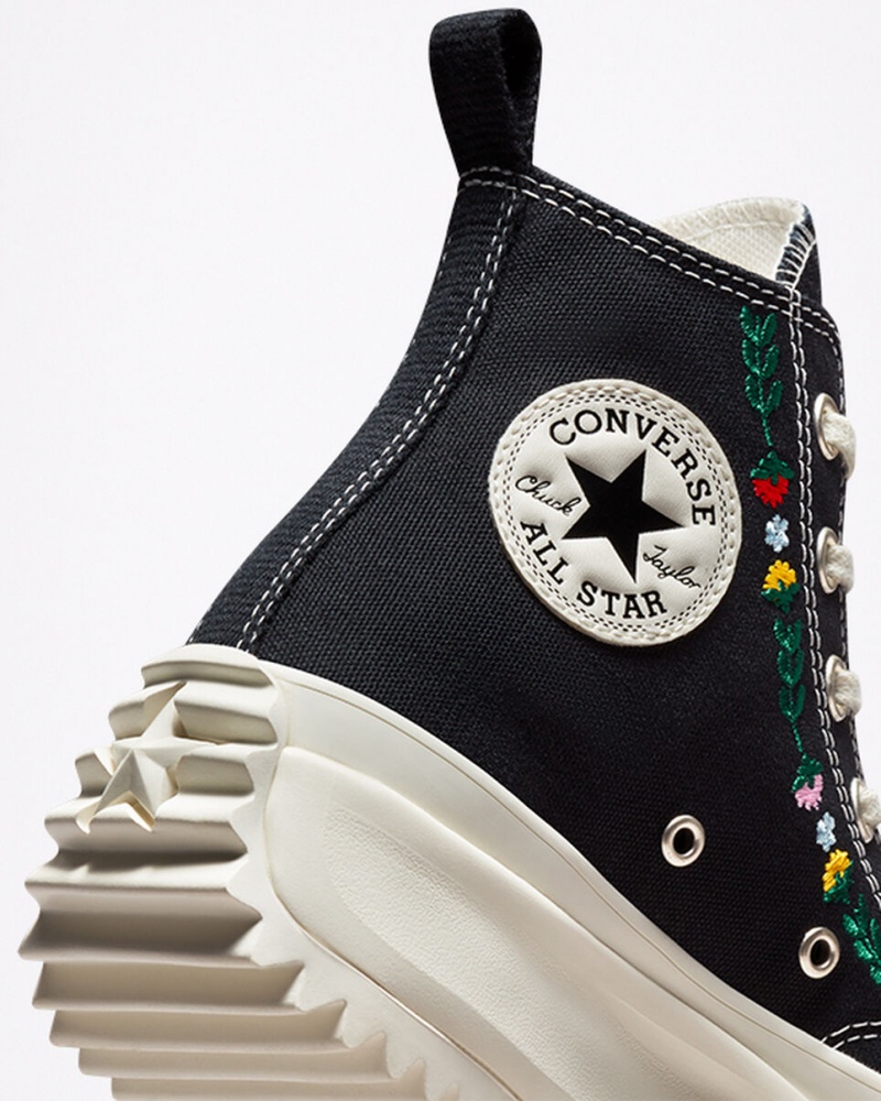 Converse Run Star Hike Plattform Floral Embroidery Schwarz | 9437-CJFHT
