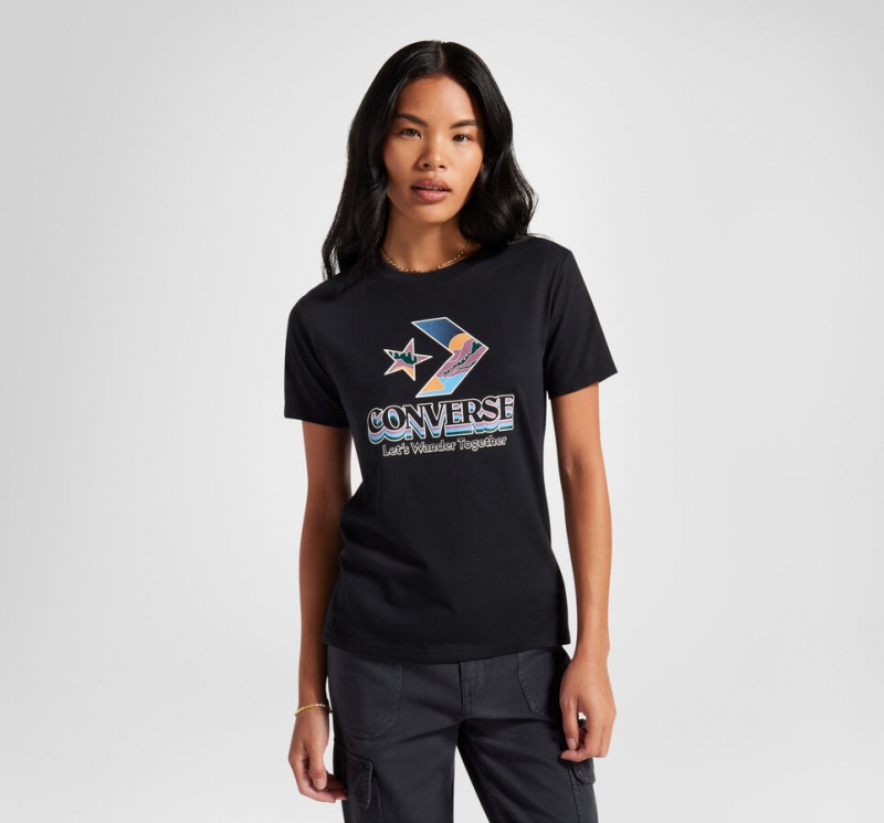 Converse Star Chevron Mountain Graphic T-Shirt Schwarz | 2318-UQJCO